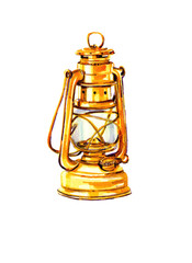 Antique kerosene lamp. Watercolor image. Decorative item for the interior.