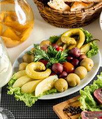 Vegetable and fruit platter of pickles