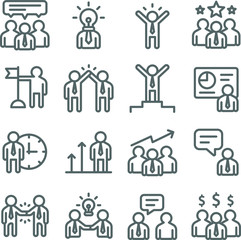 Business Meeting Vector Line Icon Set. Contains such Icons as Agenda, Finance, Management, Planning, Presentation and more. Expanded Stroke