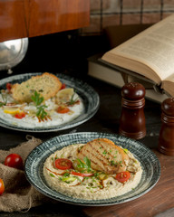 Mashed rice mashed rice with vegetables and crackers