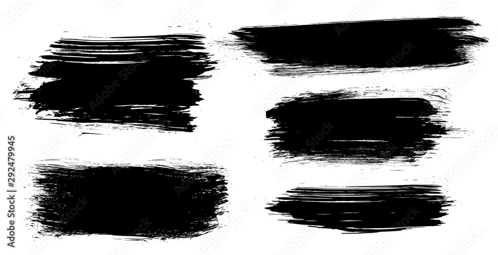 Poster Brush strokes. Grunge design elements. Rectangle text boxes. Vector paintbrush set. Vector illustration.