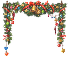 Hand-drawn Christmas elements, frame from Christmas tree branches