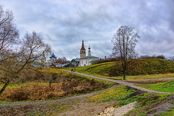 Panorama of ancient city in Russia by autumn