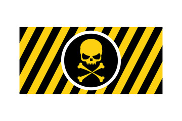 Industrial stripes road warning with human skull and crossbones. Flat style.