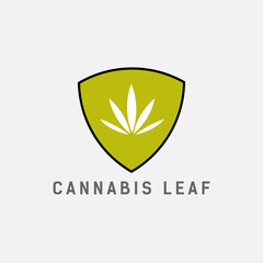 shield cannabis leaf vector,hemp marijuana logo design