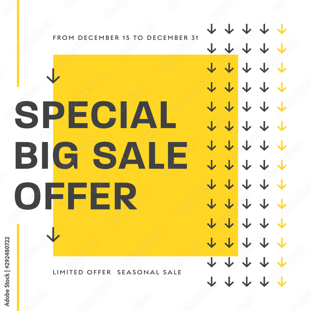 Poster Vector square white banner design with yellow abstract pattern and black arrows.