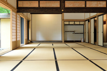 Japanese style room - traditional tatami mat room. - obrazy, fototapety, plakaty