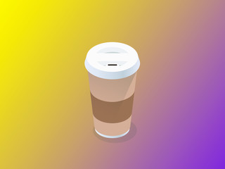 Isometric Colorful Coffee Cup Vector with Gradient Background for Designs Posters Banners Web Designs etc.