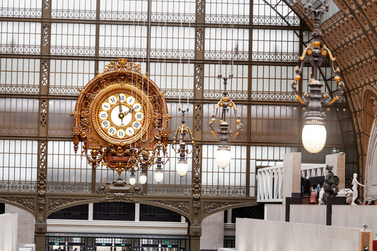 27 July 2019, Paris, France: Famous Clock at the Orsay Museum interior