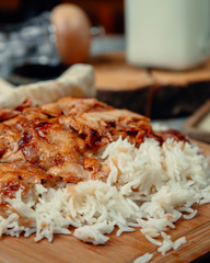 Roasted chicken slices with rice