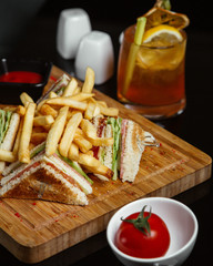 Club sandwich with french fries 1
