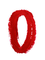 Large letter O of English or Russian alphabet , or digit 0 handwritten by dark red color melted...
