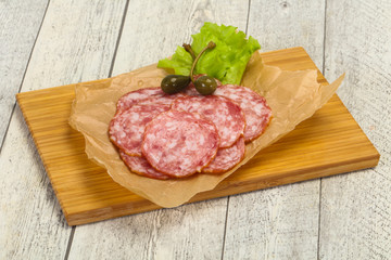 Spanish Salchichon sausage with salad