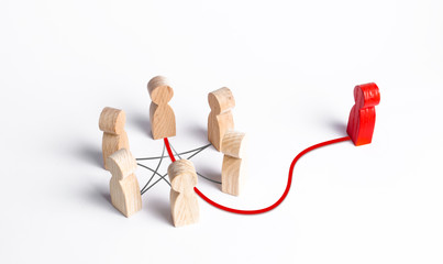 Red man intervenes in the affairs of a group of people. Pressuring or managing a negotiator. Spy...