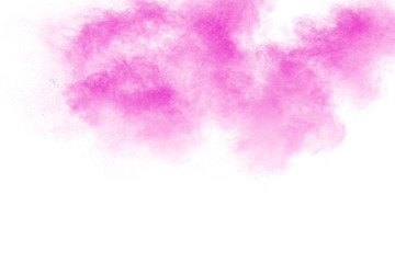 Pink powder explosion on white background.Pink dust splash cloud on background.