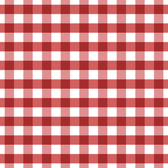 Red checkered seamless pattern. Red and white plaid texture. Red Gingham seamless background. Chequered backdrop for textile, tablecloth,clothes, shirt, blanket and other products. Vector illustration