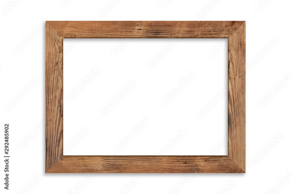 Wall mural wood picture frame isolated on white background with clipping path . image display concept