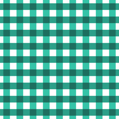 Green checkered seamless pattern. Green and white plaid texture. Pine Gingham seamless background. Chequered backdrop for textile, tablecloth, clothes,  and other fashion products. Vector illustration