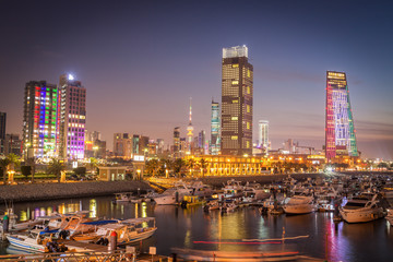 Fototapeta na wymiar Skyline of Kuwait City at evening