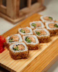 Sushi roll set with salmon