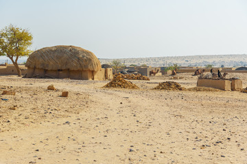 Traditional houses in village in Thar desert. Jaisalmer. India