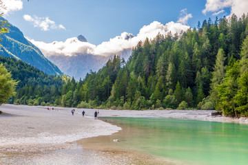 View at the Pisnica river near Jasna Lake in Julian Alps in Slovenia