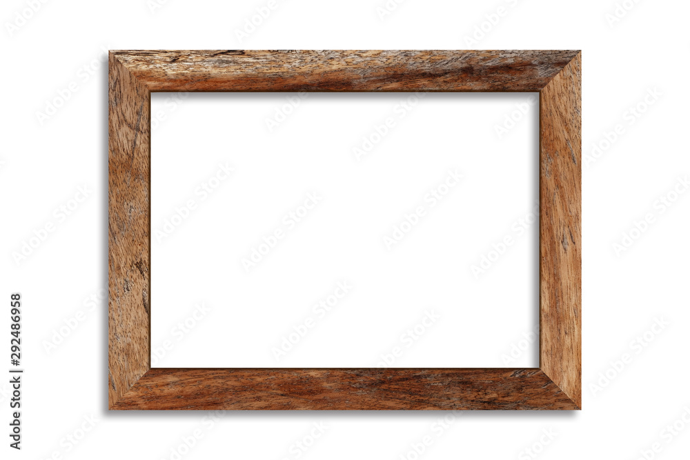 Wall mural wood picture frame isolated on white background with clipping path . image display concept