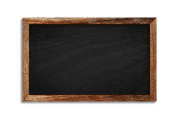 A black chalkboard on a white background and a wooden frame with clipping path . Promotion and details concept