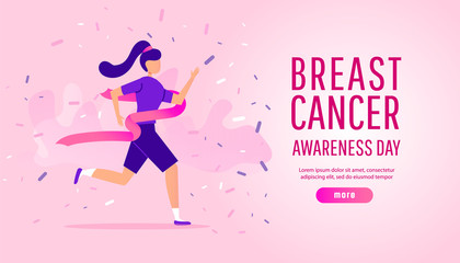Breast cancer awareness illustration concept with running sport or charity run