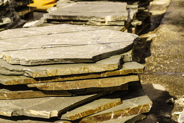 Stone masonry material on construction site