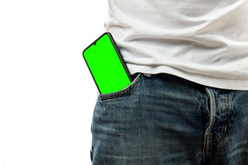 Smartphone in the front pocket of a man's jeans