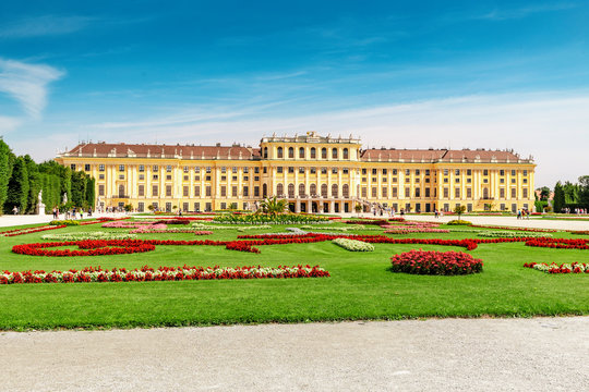 20 July 2019, Vienna, Austria: Schonbrunn Baroque palace complex and beautiful landscape gardens. One of the main tourist attractions in Vienna and Austria