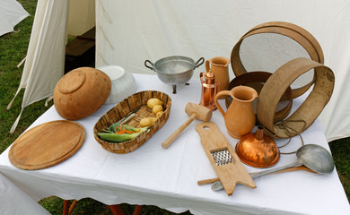 Table with Various Vintage Utensils
