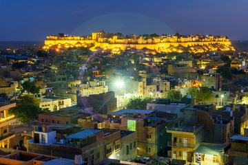 Jaisalmer city and Fort at night. Rajasthan. India