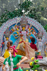 Fototapeta premium Goddess Kali during Durga Puja at a pandal display in New Delhi, India