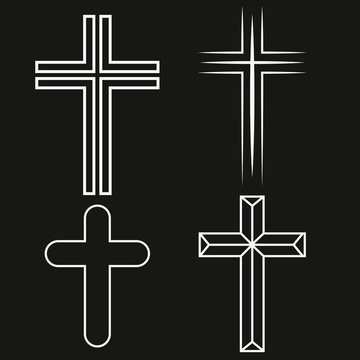 Vector white crosses icon set on black background