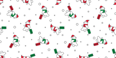 Bear seamless pattern vector Christmas polar bear Santa Claus hat traveler scarf isolated snow cartoon repeat background tile wallpaper illustration design