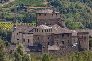 Fototapeta na wymiar View to medieval Castle Sarriod de La Tour in Aosta Valley, Italy