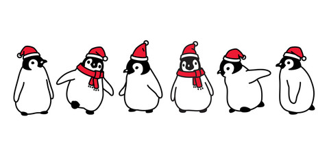 penguin vector Christmas Santa Claus hat icon logo cartoon character illustration symbol graphic doodle design © CNuisin