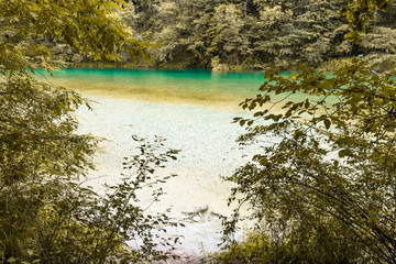 beautiful scenic landscape view on river soca in slovenia