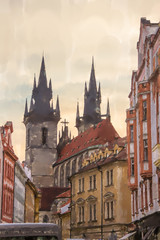 Praha, Czech Republic - Watercolor style.