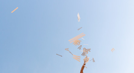 Flyting letters drop sky blue white books litterature