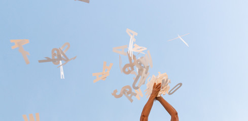 Flyting letters drop sky blue white books litterature