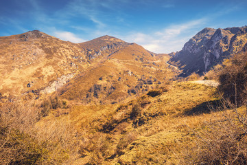 Mountain rocky landscape on a sunny day. The Cantabrian Mountains. Picos de Europa national park, Spain
