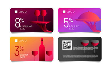 Gift voucher or discount card for premium luxury restaurant with modern gradient graphic of food and wine