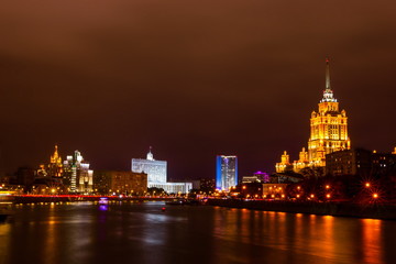 Fototapeta premium Cityscape of night Moscow. Hotel Ukraine and the house of Russian Federation Government.