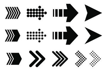 Set of vector curved arrows. Collection of pointers.