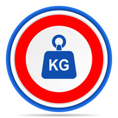 Weight, kg, kilogram round icon, red, blue and white french design illustration for web, internet and mobile applications