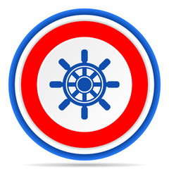 Fototapeta premium Ship wheel round icon, red, blue and white french design illustration for web, internet and mobile applications