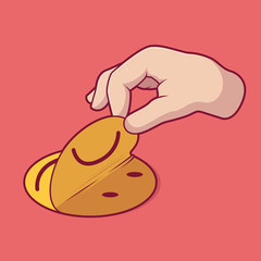 Hand pulling sad face vector illustration. Emotion, motivation, inspiration design concept